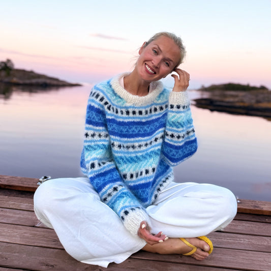 Strikk The Look: Hanami raglangenser hvit/blå, Gjestal soft