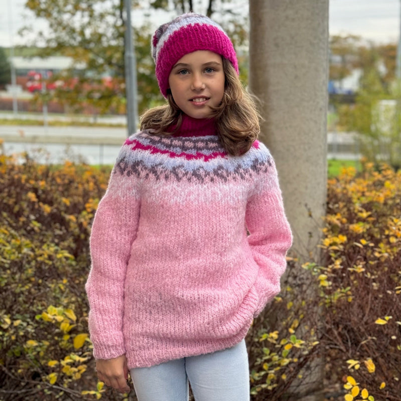 Strikk The Look: Nova-genser og lue barn lys rosa