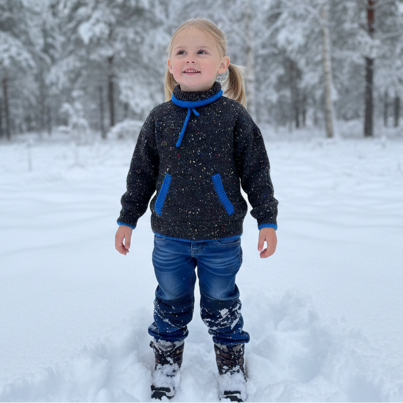 Strikk The Look: Sofus og Sophia-genser barn m/lomme koks tweed