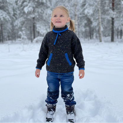 Strikk The Look: Sofus og Sophia-genser barn m/lomme koks tweed