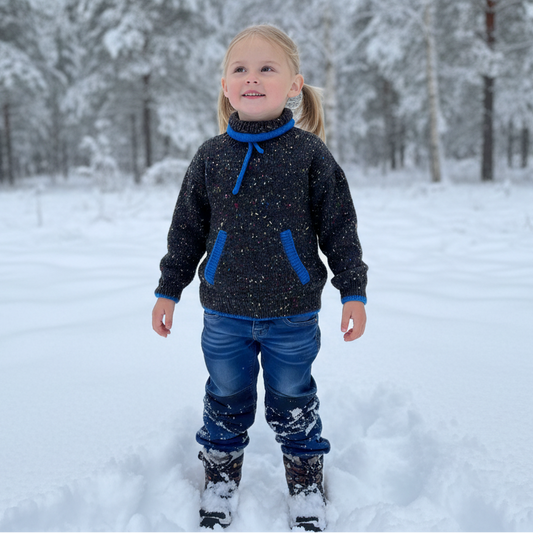 Strikk The Look: Sofus og Sophia-genser barn m/lomme koks tweed