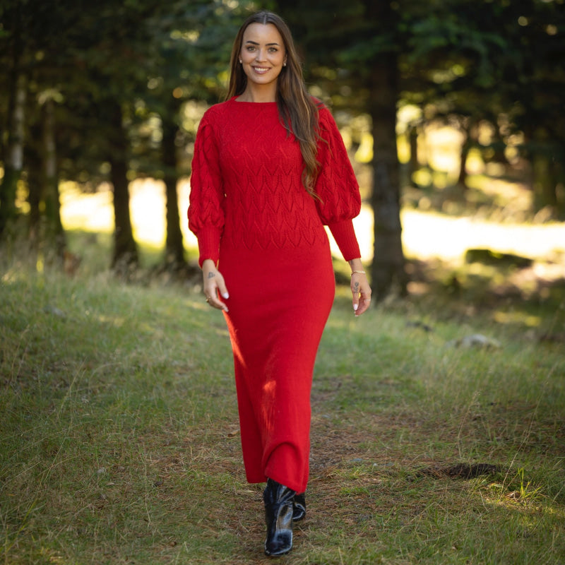 Strikk The Look: Tjøme-kjole rød dame Tmp