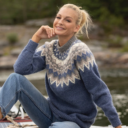 Strikk The Look: Kraft-genser jeansblå