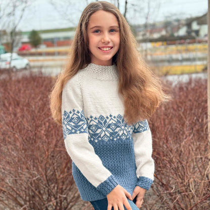Strikk The Look: Lysefjord-genser, barn, lys denim