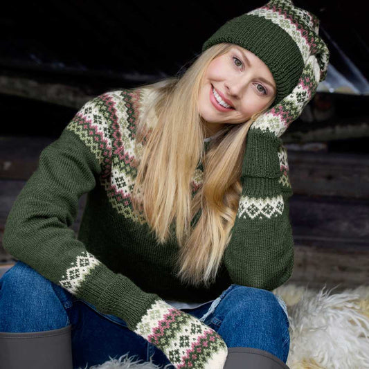 Strikk The Look: Rikke lue og votter grønn