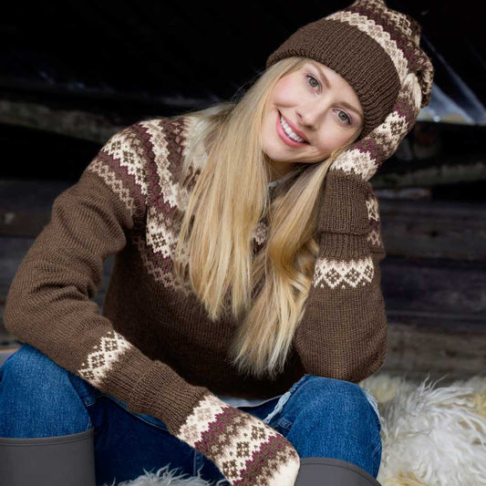 Strikk The Look: Rikke lue og votter brun