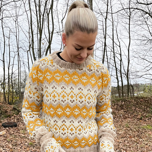 Strikk The Look: Drifa-genser gul/natur