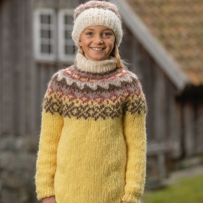 Strikk The Look: Nova-genser og lue barn gul