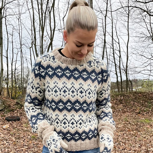 Strikk The Look: Drifa-genser  beige/hvit/blå