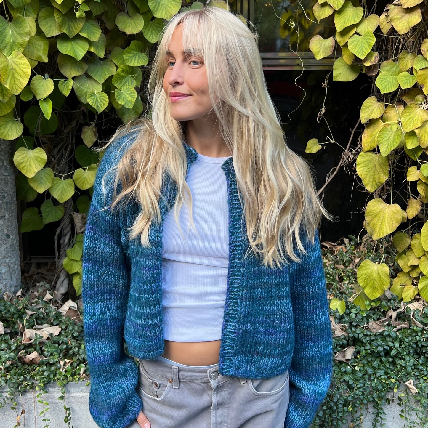 Strikk The Look: Øyunn-jakke blågrønn