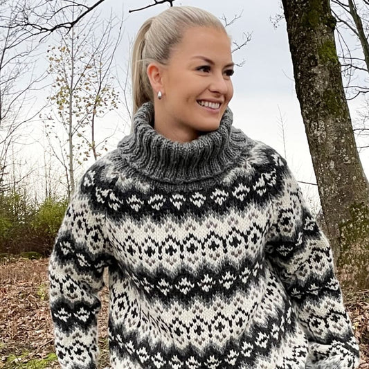 Strikk The Look: Drifa-genser dame grå/hvit