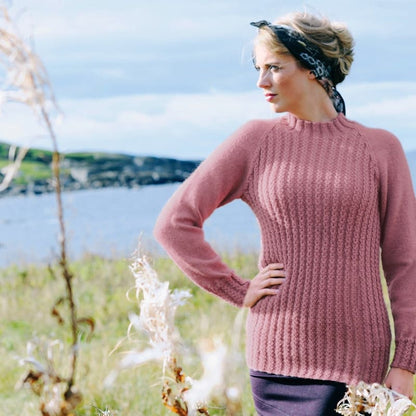 Strikk The Look: Augusta-genser med raglanfelling mørk rose