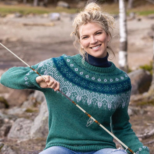 Strikk The Look: Kvitfjell-genser grønn melert