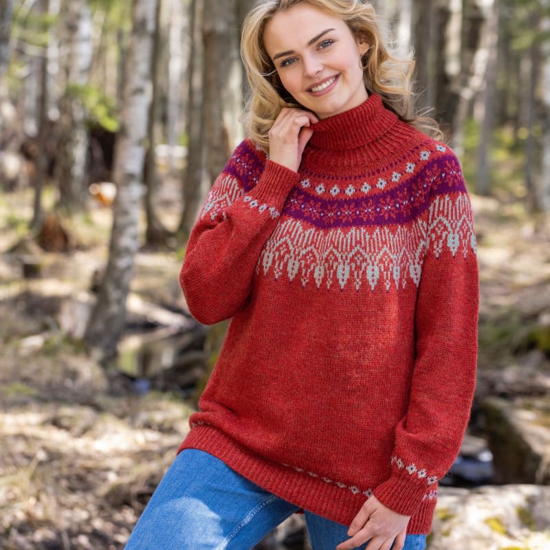 Strikk The Look: Kvitfjell-genser rød melert