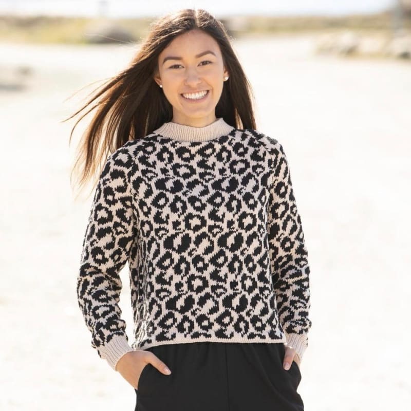 Merino wool crewneck hot sale sweatshirt in leopard