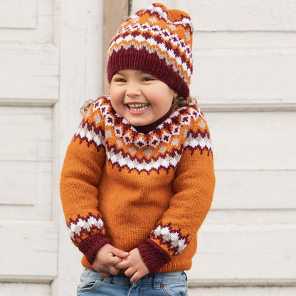 Strikk The Look: Nellik-genser og lue barn brent oransje
