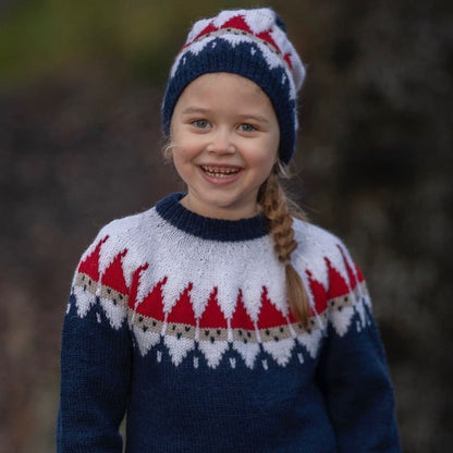 Strikk The Look: Nisse-genser og lue blå barn