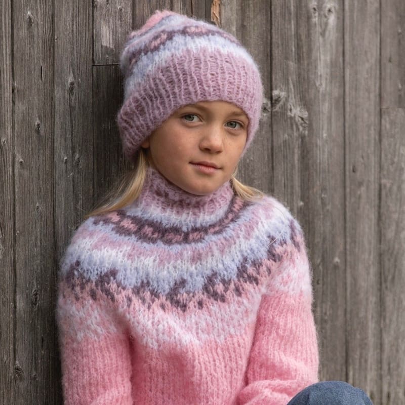 Strikk The Look: Nova-genser og lue barn lys rosa