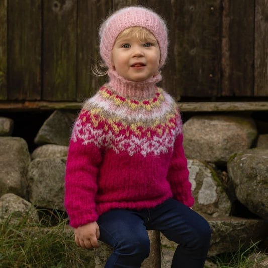 Strikk The Look: Nova-genser og lue barn cerise