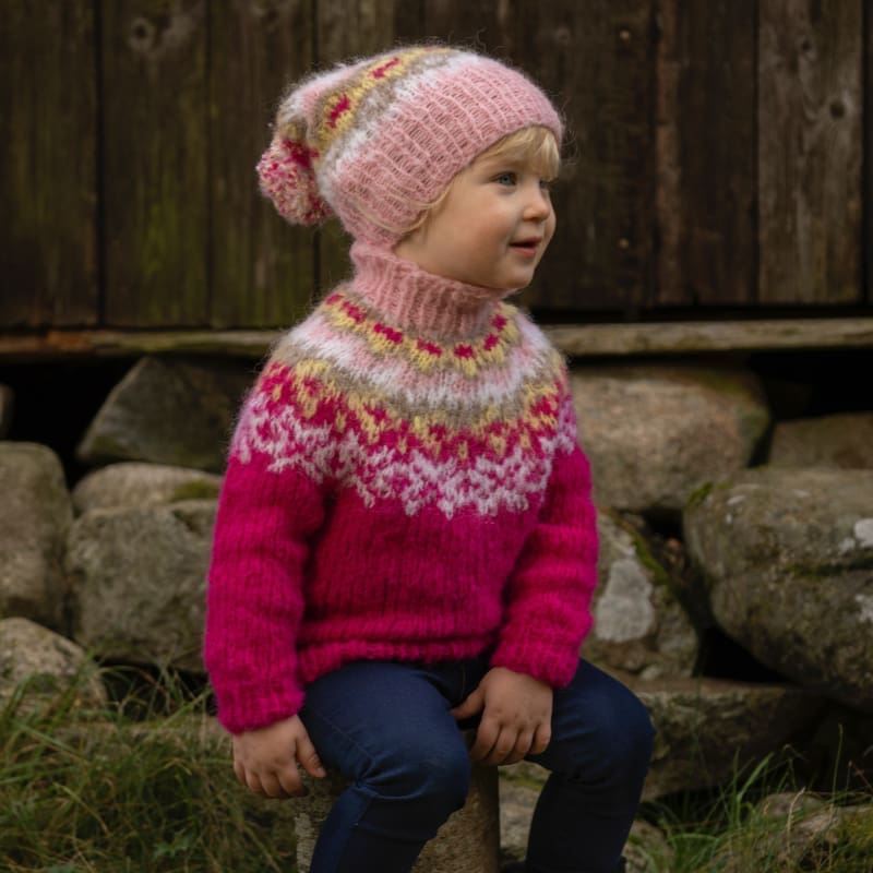 Strikk The Look: Nova-genser og lue barn cerise