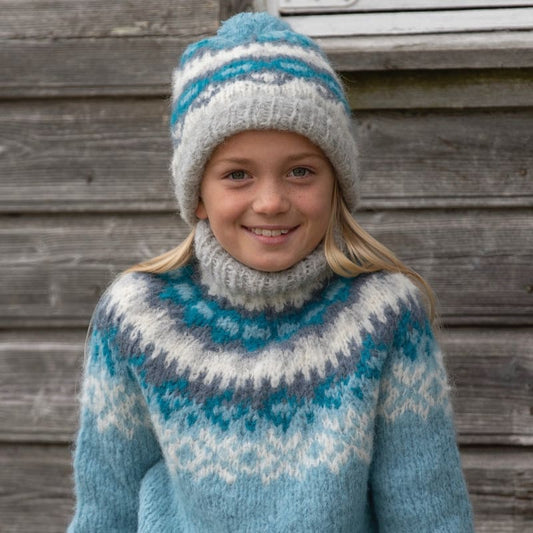 Strikk The Look: Nova-genser og lue barn lys turkis