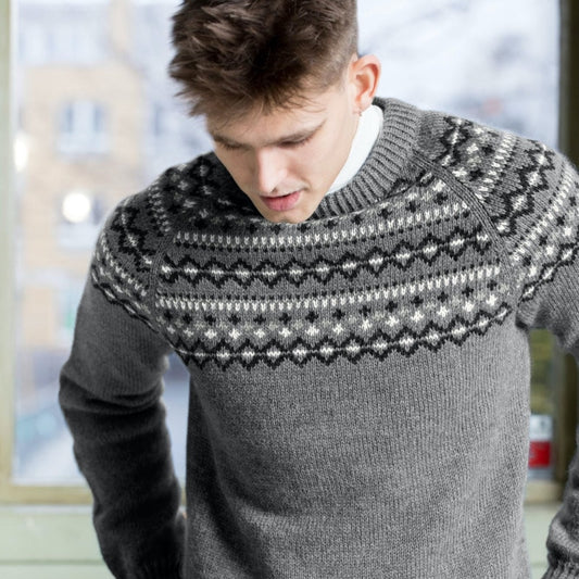 Strikk The Look: Oder-genser grå (Pure merino)