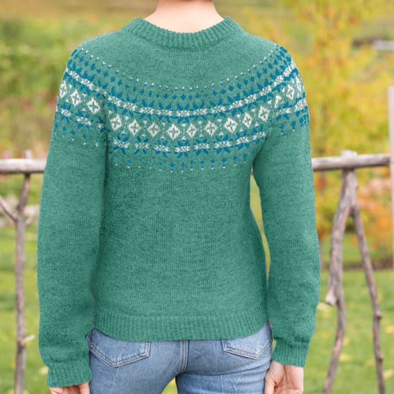 Strikk The Look: Rein-genser blågrønn, kort modell