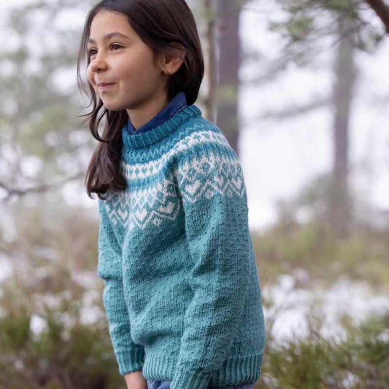 Strikk The Look: Ronje-genser barn blågrønn