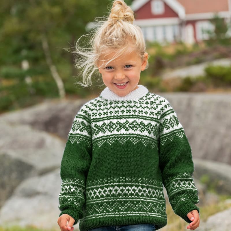 Strikk The Look: Setesdal-genser barn grønn