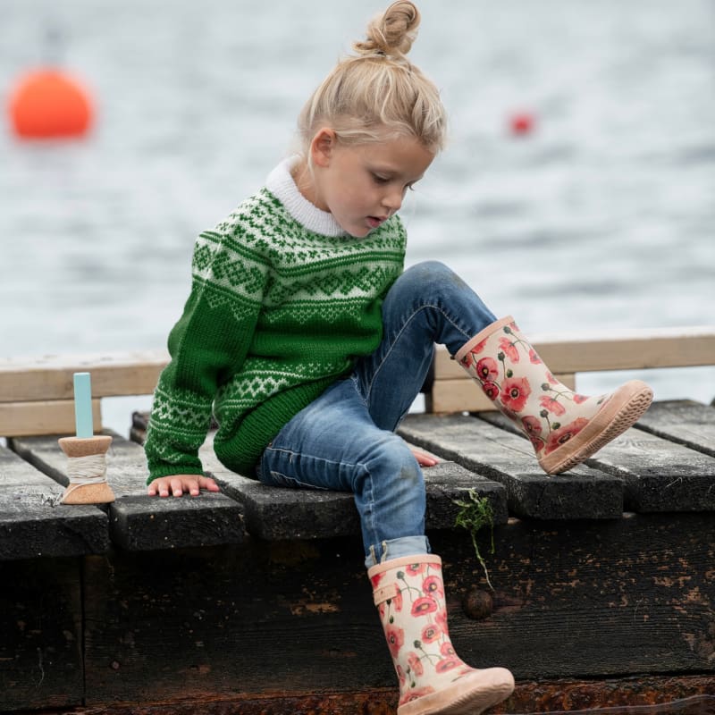 Strikk The Look: Setesdal-genser barn grønn
