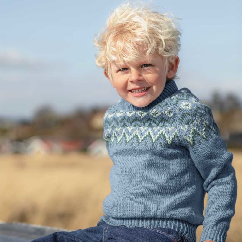 Strikk The Look: Simre-genser barn jeansblå