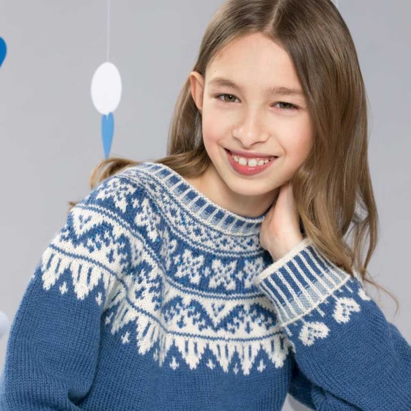 Strikk The Look: Vinterhjerter-genser 6-12 år blå