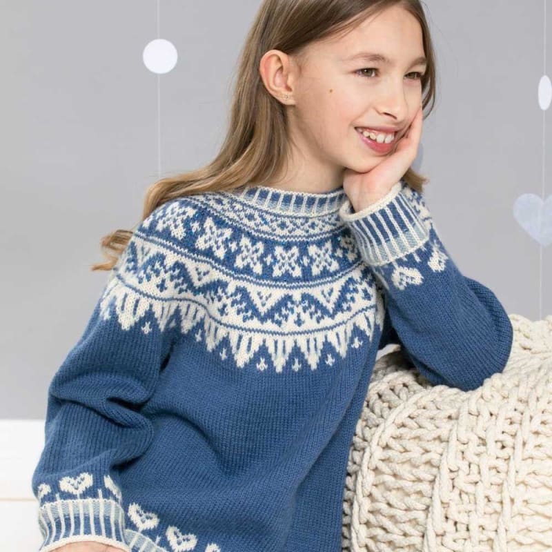 Strikk The Look: Vinterhjerter-genser 6-12 år blå