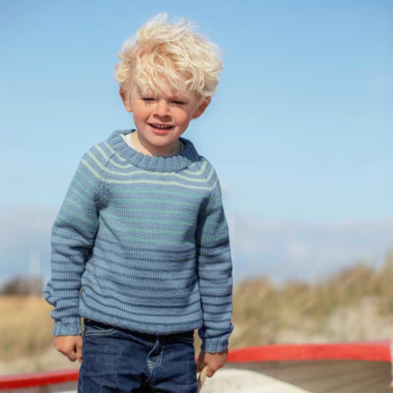 Strikk The Look: Ymre-genser barn jeansblå